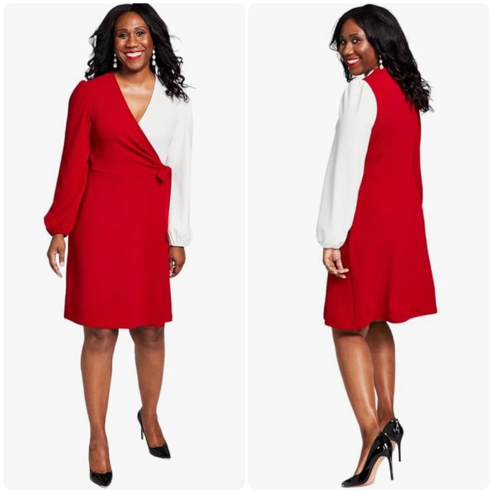 NEW Kasper V Neck Side Tie Colorblock Dress